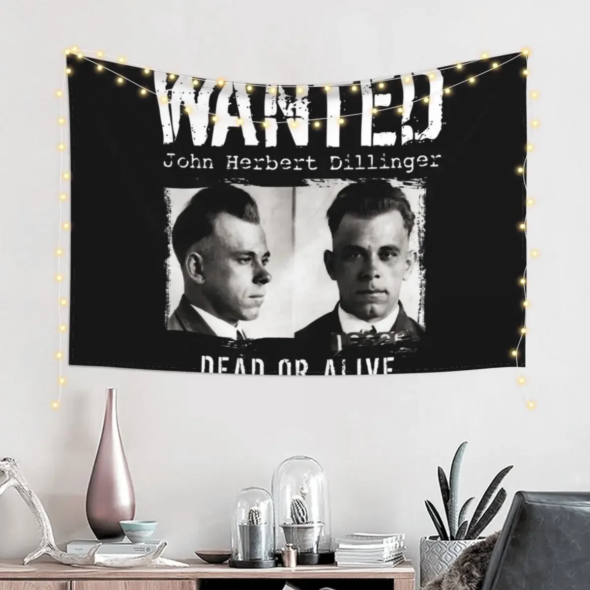 John Dillinger Mugshot - Wanted Dead or Alive Tapestry Decorative Wall Room Ornaments Tapestry