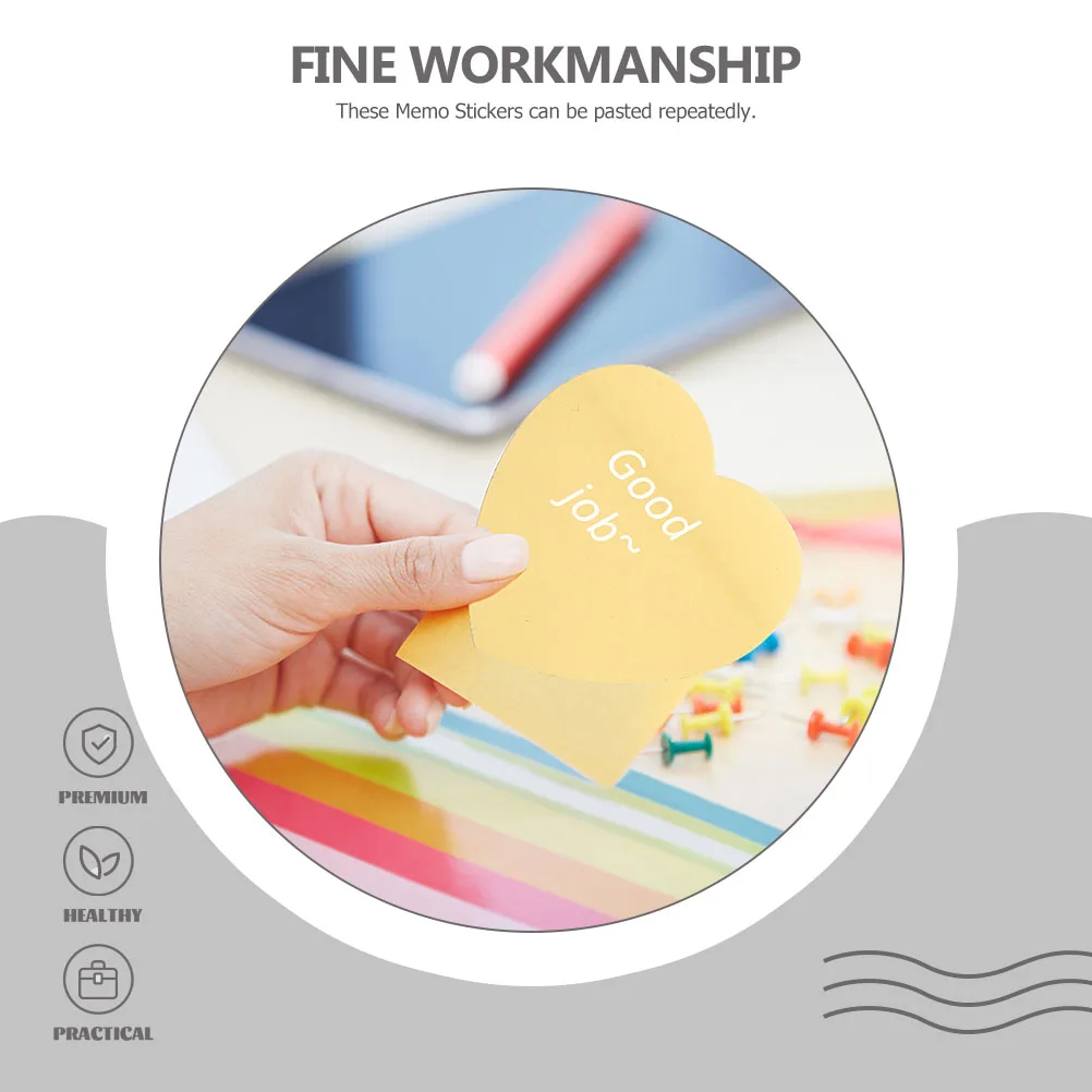 

12 Pcs Love Sticky Stickers Heart Shape Notes Compact Memo Pads Portable Daily Use Notepads Colorful Paper Supply Office