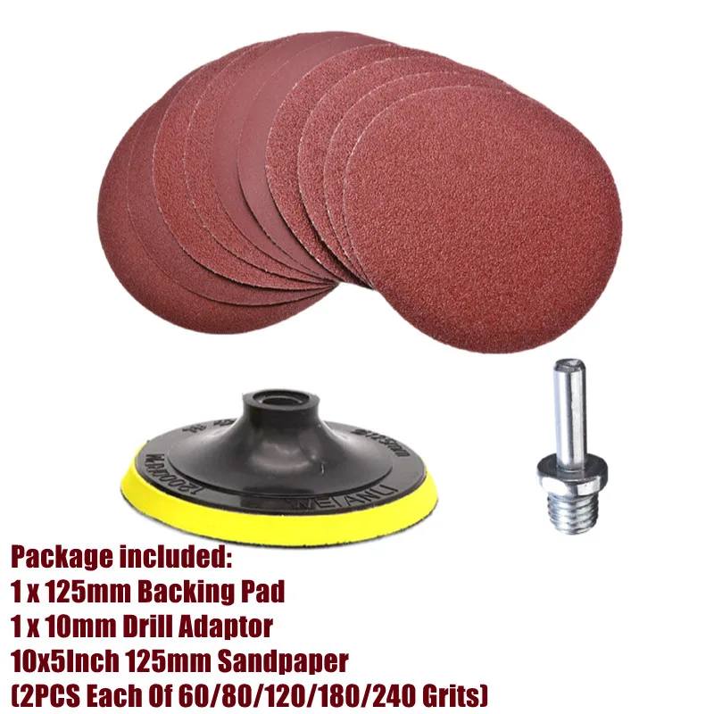 10Pcs 125mm Sanding Disc 60-240 Grit Sandpaper Buffing Wheel Hook And Loop Backing Pads For Electric Drill Grinder Rotary Tools