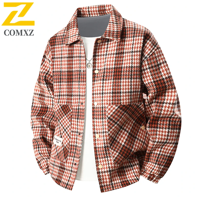 

Мужская куртка 2025 года, новая клетчатая полоска, модная универсальная удобная дышащая куртка с воротником, уличная повседневная свободная мужская куртка