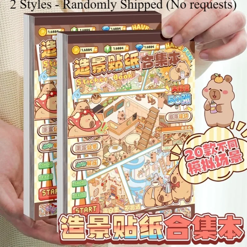 

3D Miniature Scene for Anti-Stress DIY、Miniature Scene Sticker Book, Capybara 3D DIY Dollhouse for ASMR Sensory Relief
