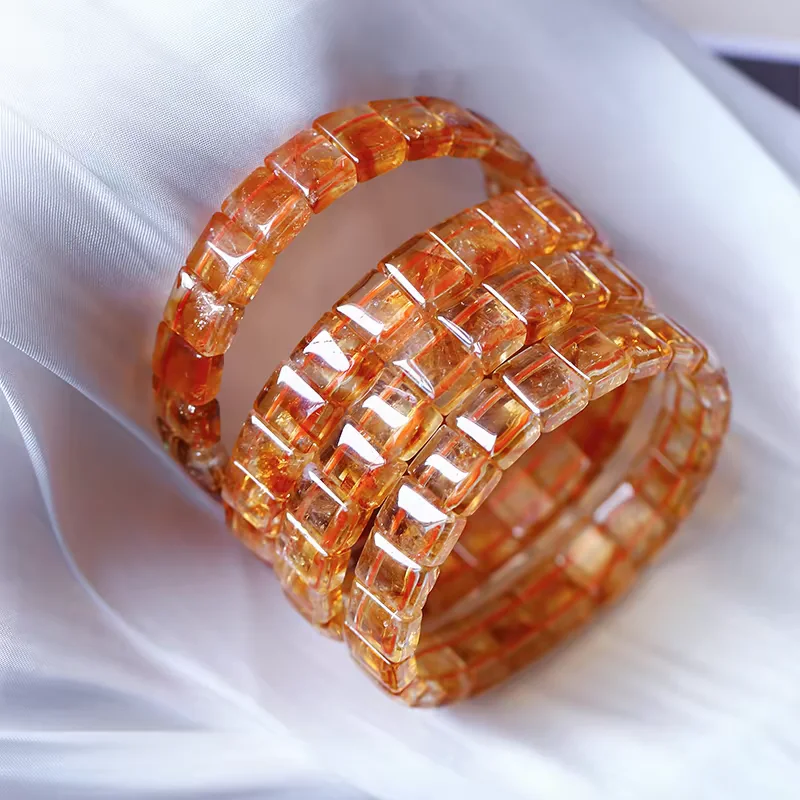 

Браслет из натурального желтого цитрина, прямоугольные прозрачные бусины 11x7 мм, кристалл лимонного цитрина, для женщин и мужчин, бусины для привлечения богатства, класс ААААА