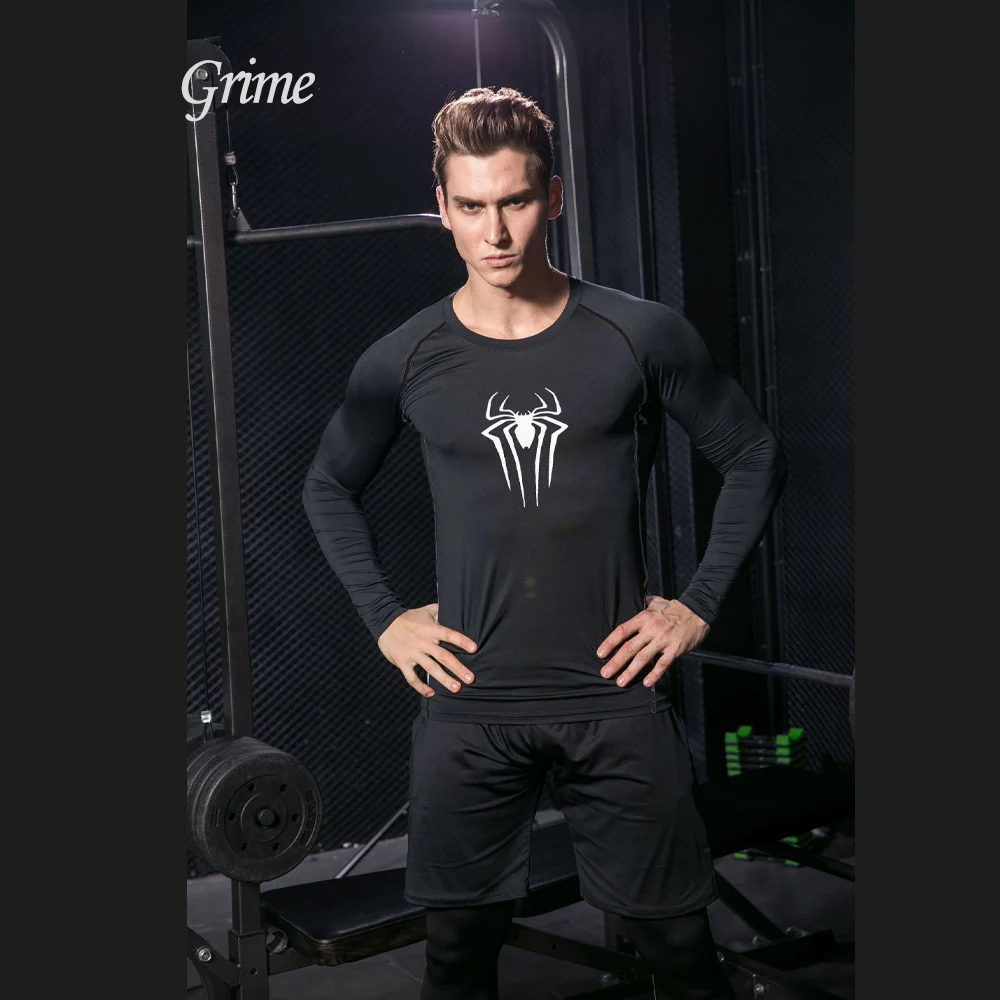 Men\'s Compression Shirt Fitness Workout Anime Super Spider Print Sport Tight Gym TShirts Athletic Quick Dry Tops Tee Summer Male