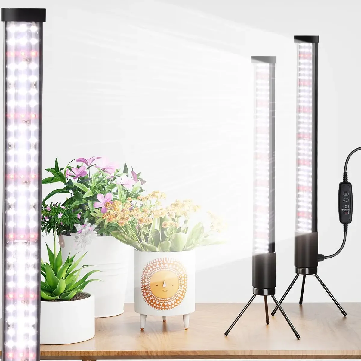 5段階調光可能な屋内植物用成長ライトt10垂直スタンディングled成長植物ランプ自動オンオフタイミング4-8-12-18時間