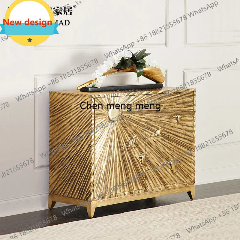 

Американский легкий роскошный шкаф-тумба из массива дерева для прихожей, золотистый, с декоративными элементами под старину, для обуви, прихожая тумба-стол, элитный