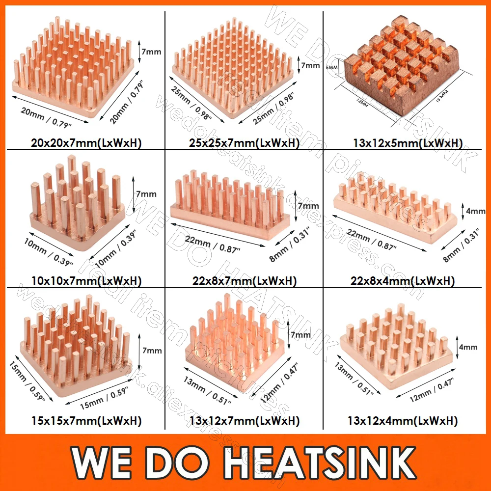 

All Pure Copper Pin Fins Heatsink Cooler With Thermal Tape for Laptop GPU CPU VGA Chip Computer Component Heat Dissipation