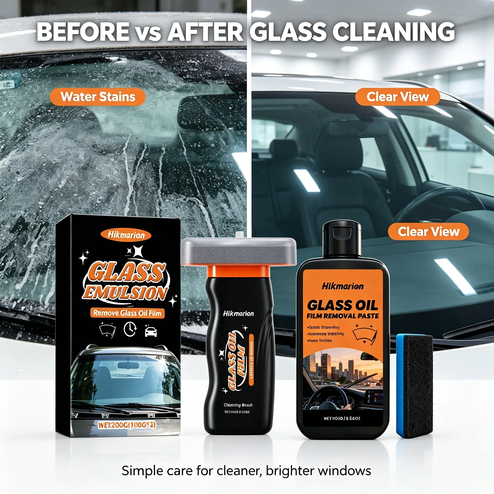 Car Glass Cleaner Gel & Foam Windshield Watermark Remover Anti-Fog Coating, Fast Cleaning Rainproof for Car Glass Windows