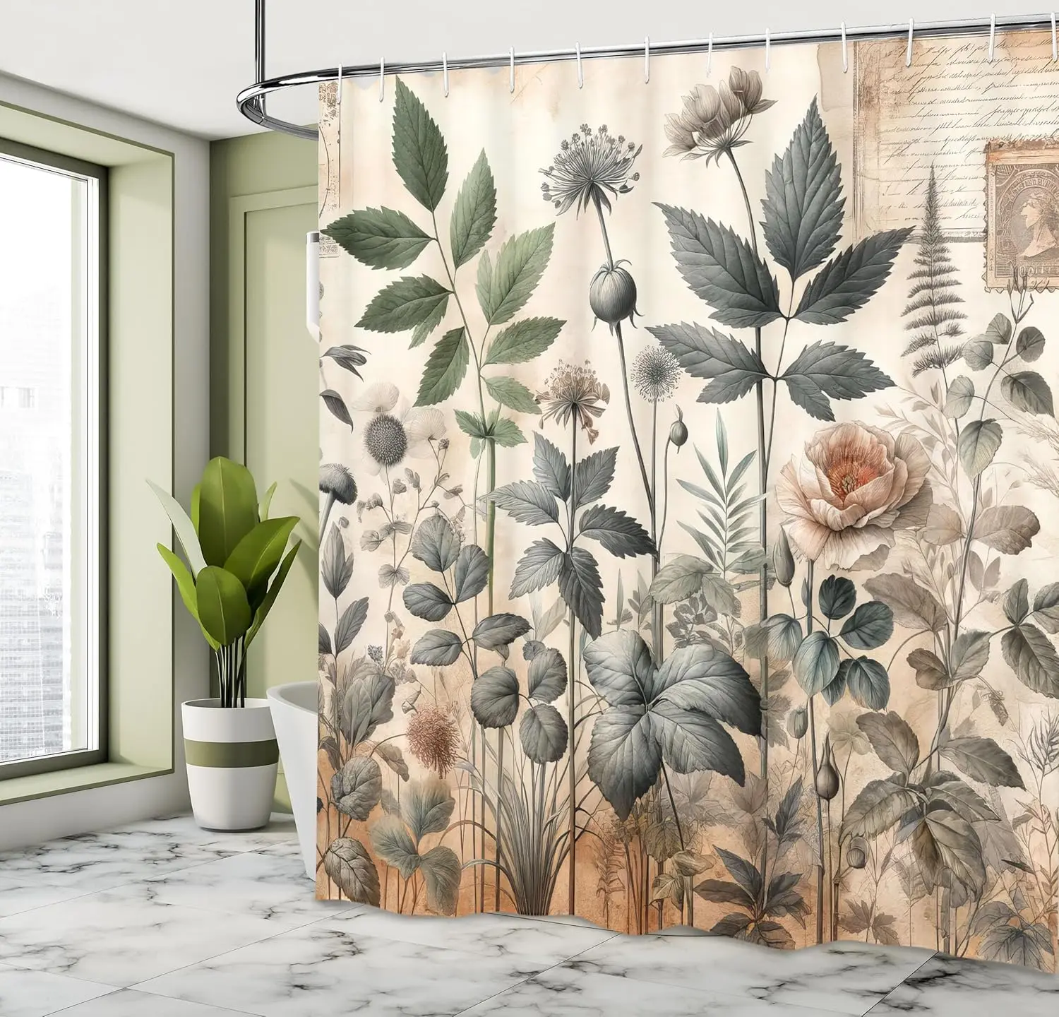 

Винтажная занавеска для душа, колдовский средневековый сценарий листьев, ностальгический дизайн с узором, тканевая ткань для ванной комнаты, декабрь