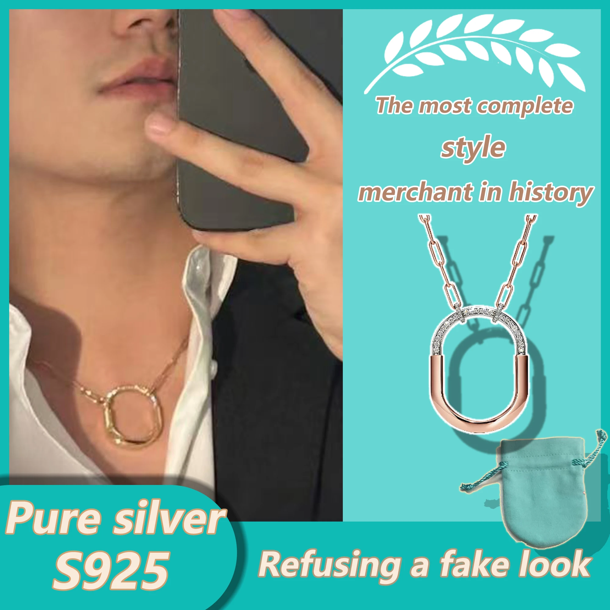 

Premium neutral lock pendant necklace made of pure silver S925 semi diamond light luxury necklace Lock series holiday gift