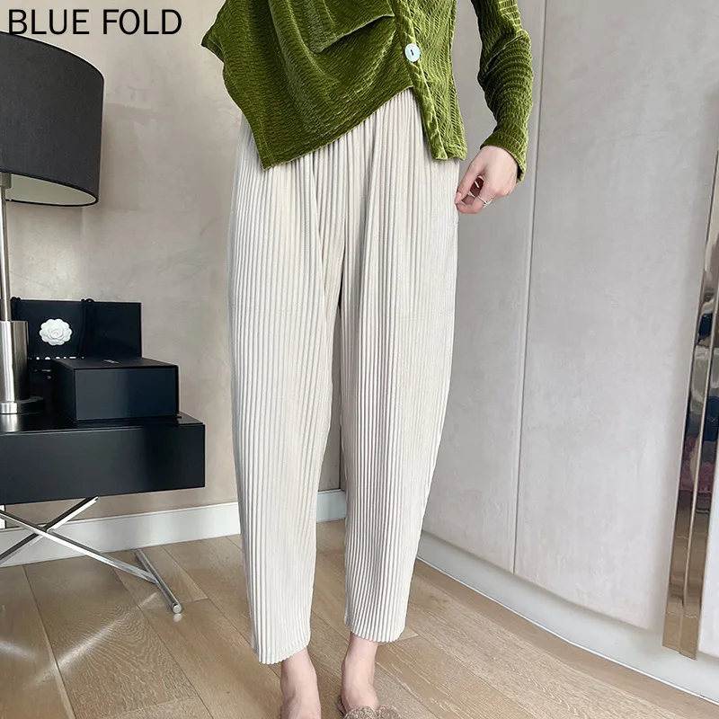 

Autumn Pants All-match Women's Miyake Thick Fabric Pleated Harem Pants Slim Pants Loose Skinny Nine-point Casual Pants PLEATS