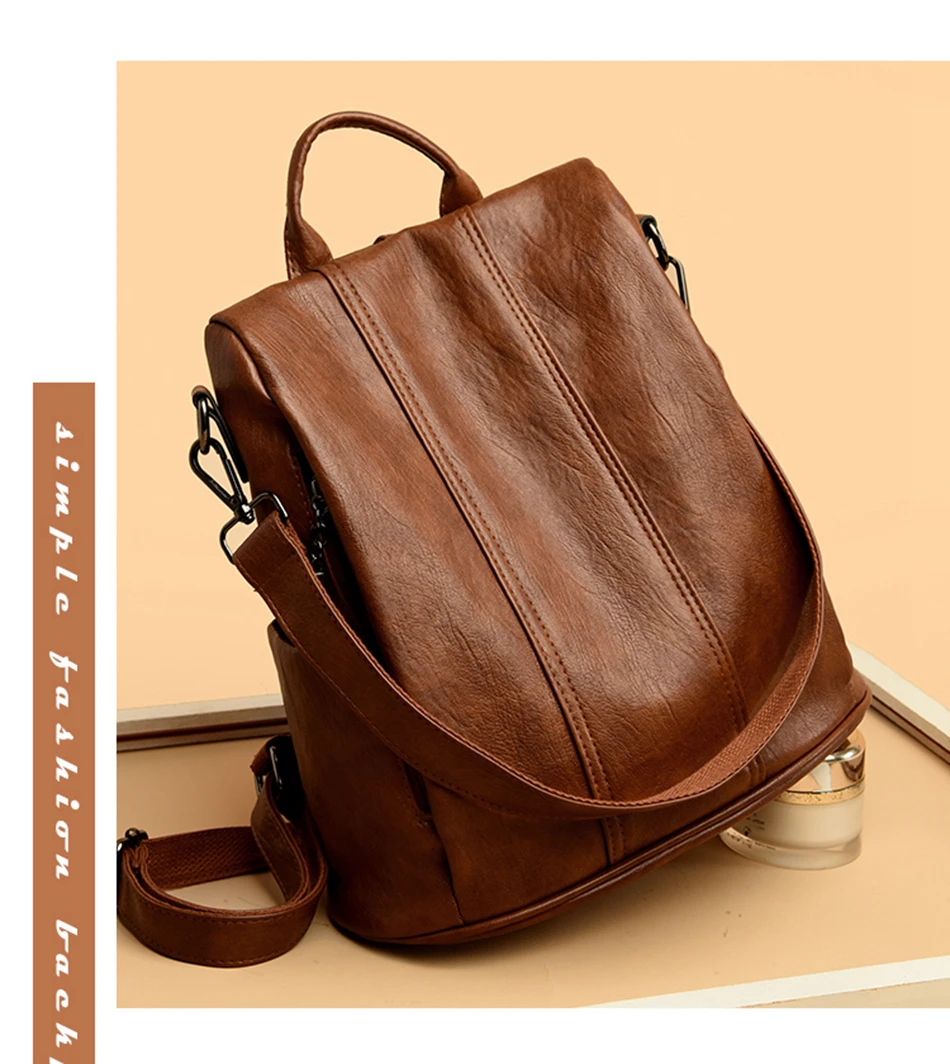 Luxury Brand Anti-Theft Women's Backpack High-Quality Leather Sac a Dos SchoolBag Knapsack for Female