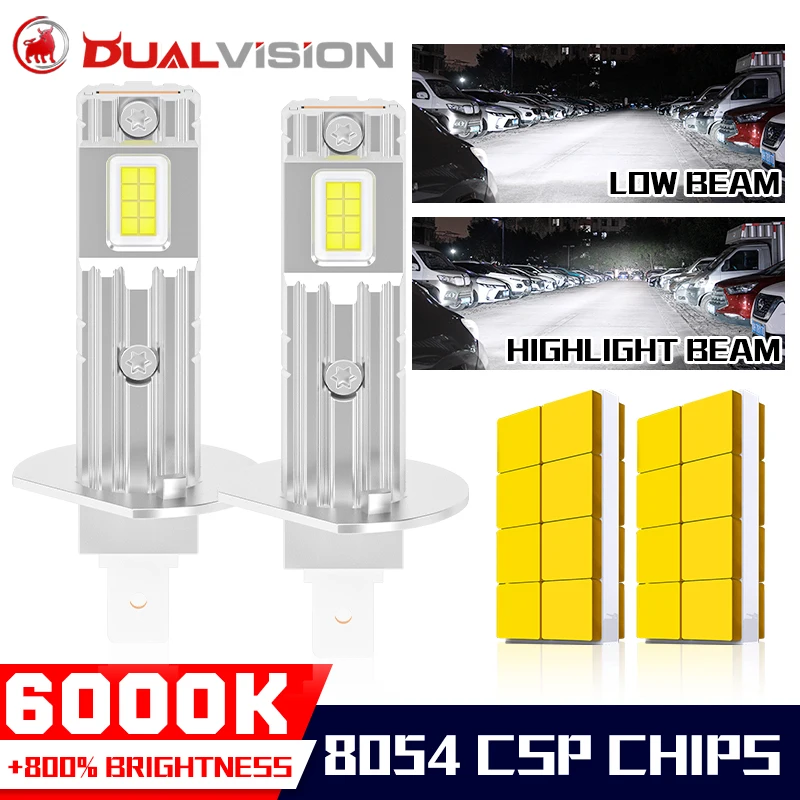Dualvision 2x H1 H3 LED Headlight Bulbs CANBUS 1:1 Mini STG PTF Car Headlight Turbo Fan DRL H1 H3 Led Plug&Play 6000K White Auto