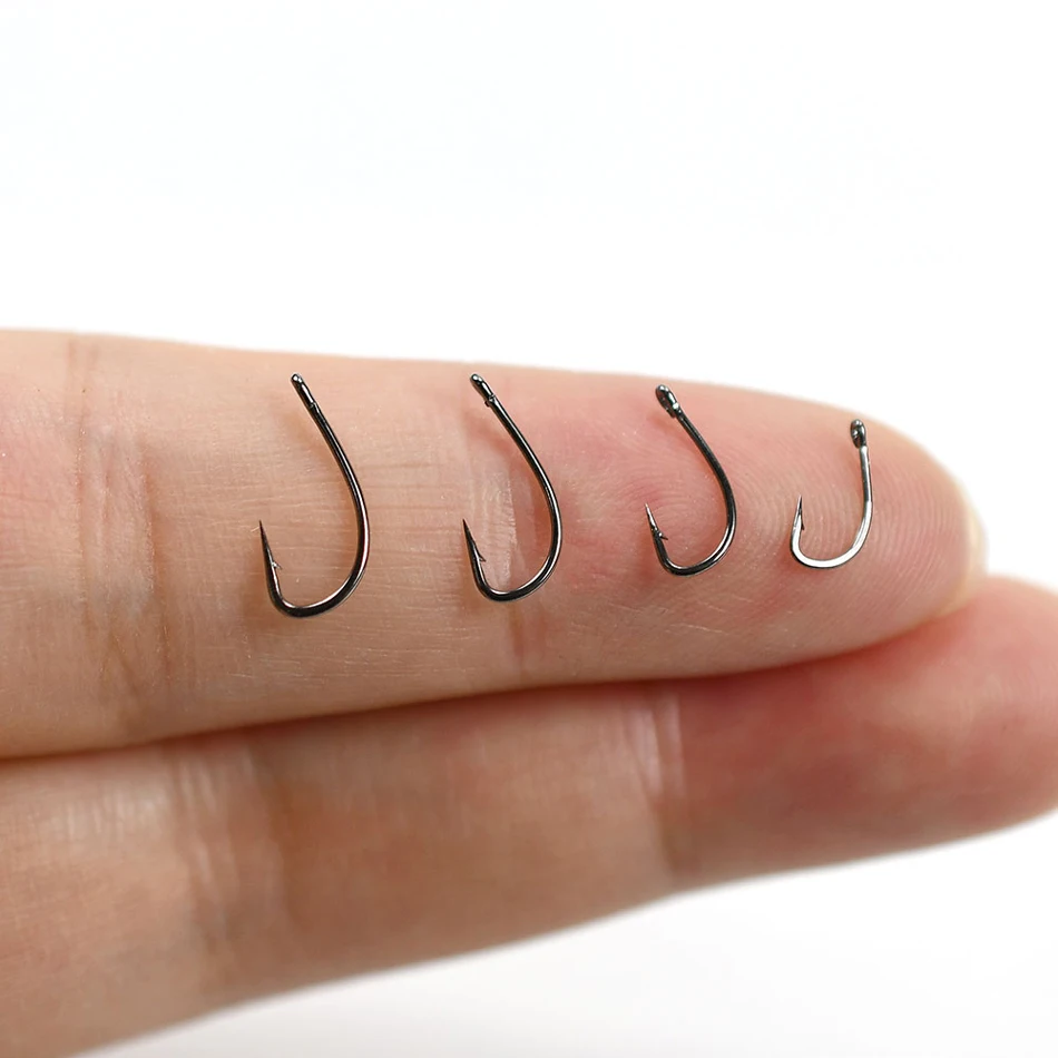 100 Stück/Packung 12 # 14 # 16 # 18 # Einzelhaken für Forellen aus schwarzem Nickel mit Widerhaken, Angelfliegen aus Kohlenstoffstahl, Löffelhaken – Detail 6