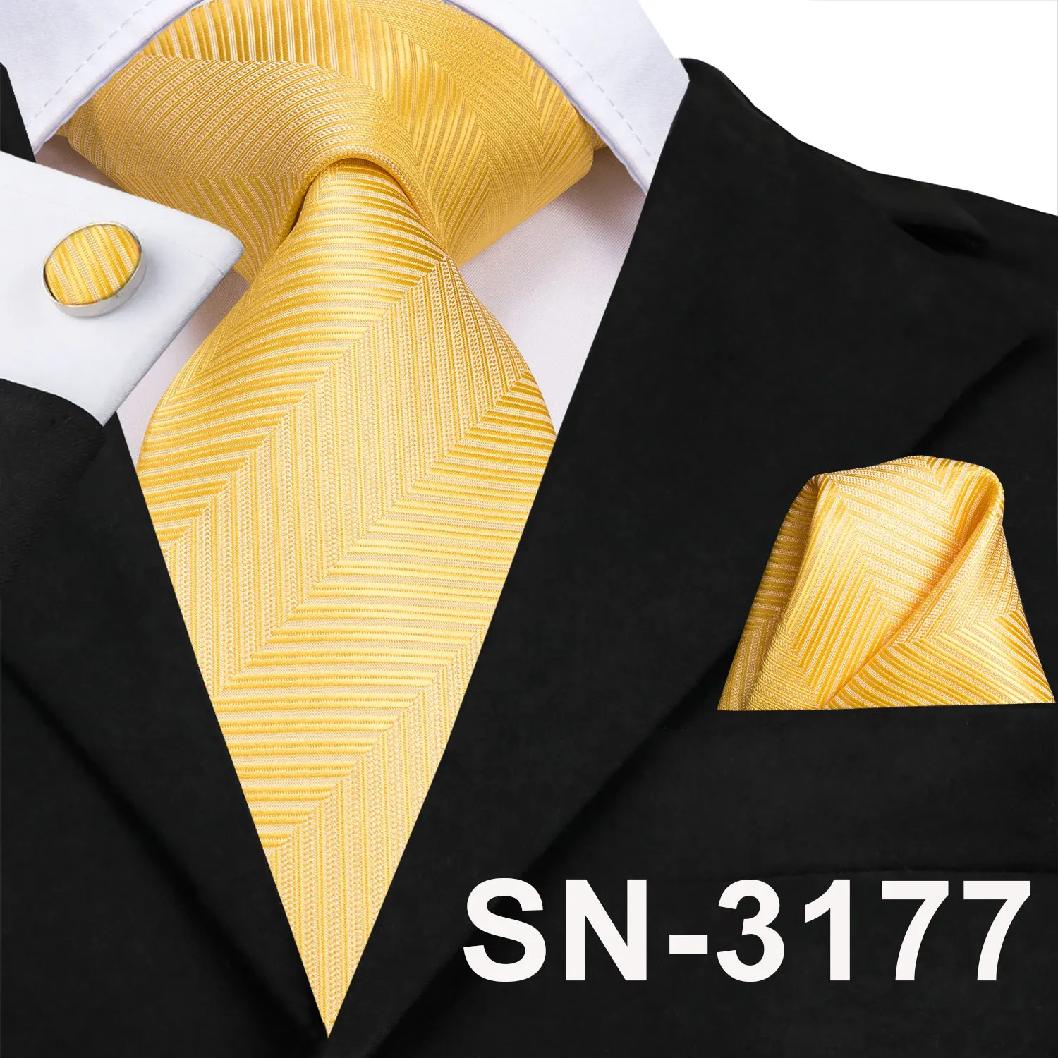 Men's Champagne Ivory White Solid Tie & Cufflinks Set, Wedding