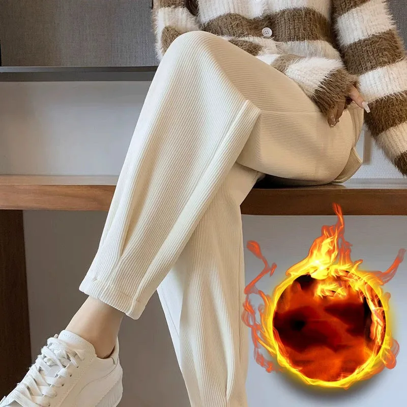 春秋の新作暖かいハーレムパンツ女性用多用途カジュアルルーズコーデュロイパンツレディースゴムウエストパンツ