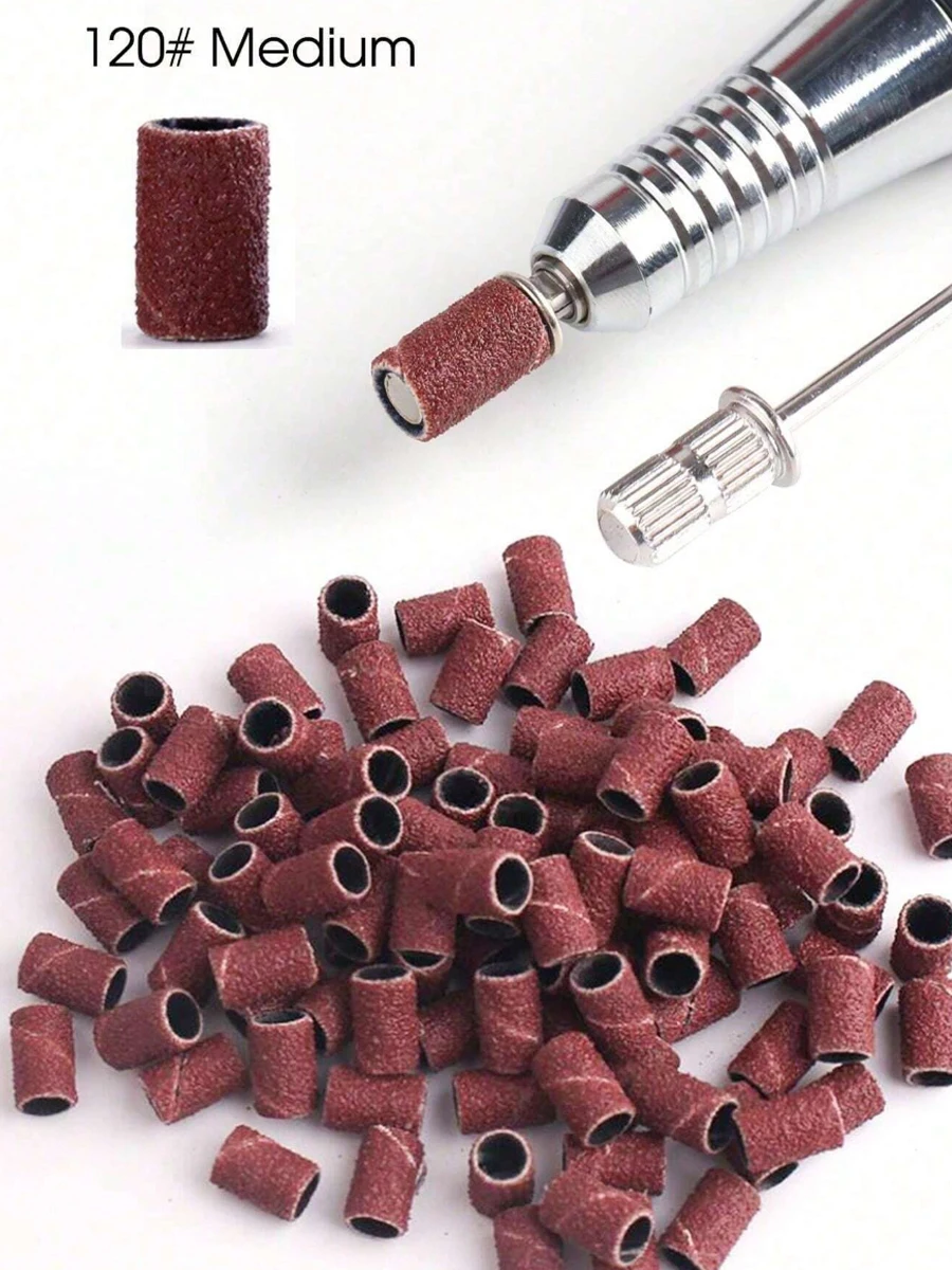 100 Pcs Professional Sanding Bands Nail Manicure 180 Grit File Sand Piece Set For Nail Drill Bits