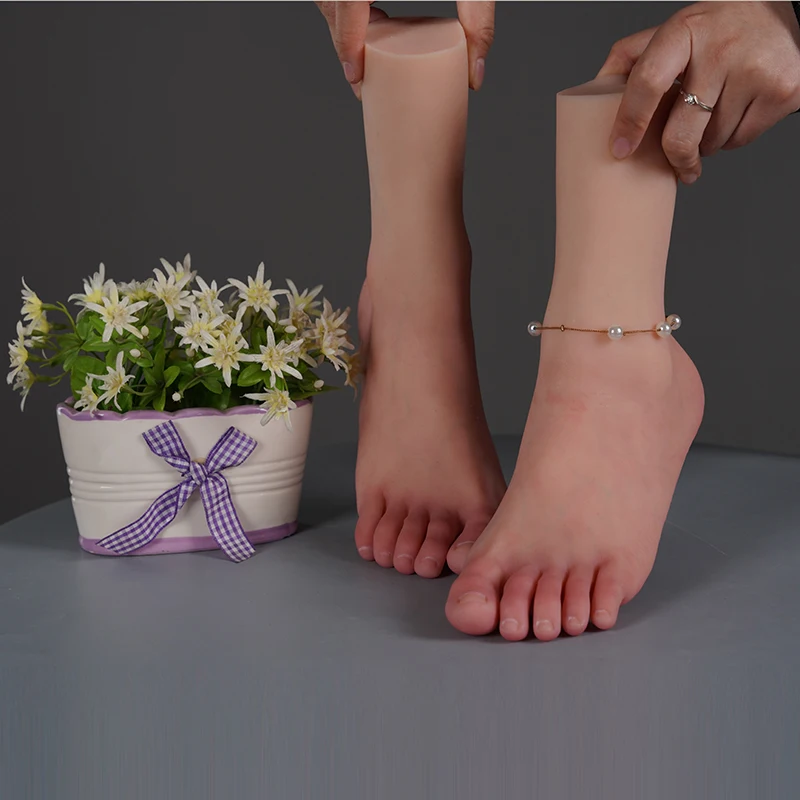 Simulation Silicone Foot Model Female Fake Nail Practice Mannequin Fetish Feet Footjob Shoes Socks Jewelry Display