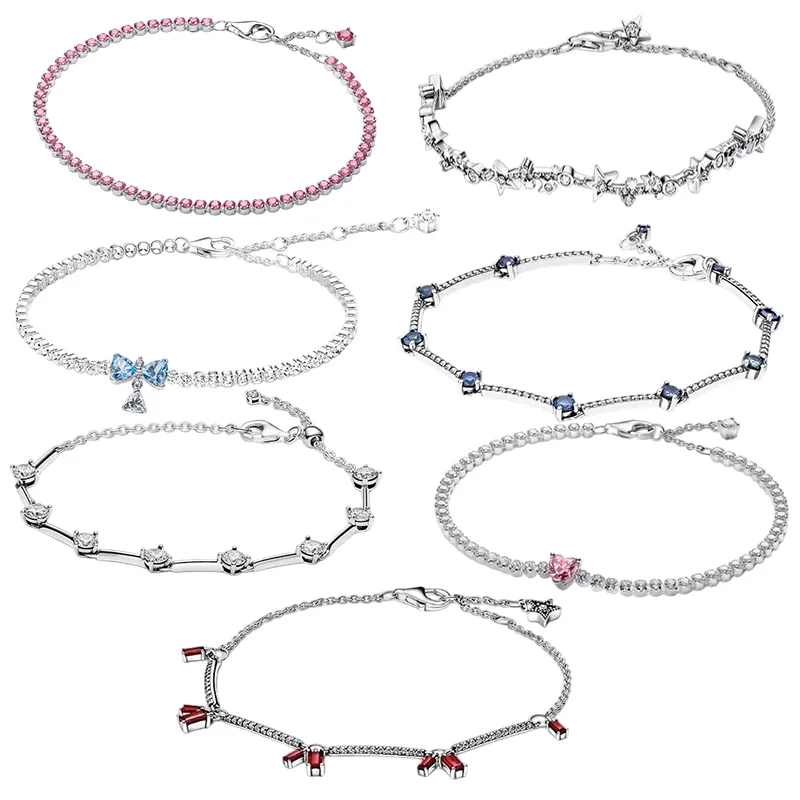 

S925 Jewelry Silver Bracelet Bead DIY Accessories New Year's Good Luck Shot and Red Blue Bow Bracelet Jewelry
