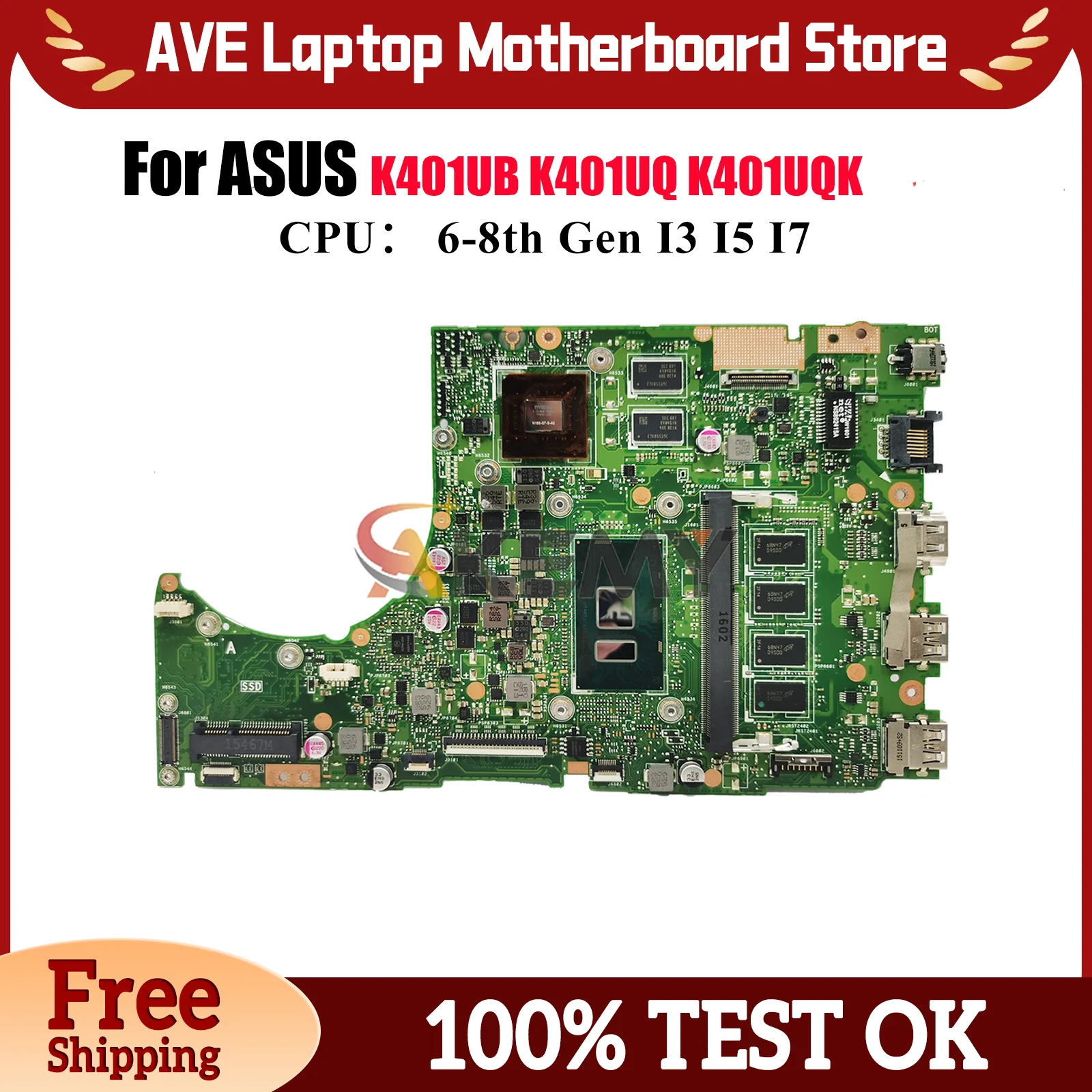 

K401UB Материнская плата для ноутбука ASUS VivoBook A404U K401UQ K401U K401UB U4000 K401UQK Материнская плата с процессором I3 I5 I7 в порядке быстрая доставка