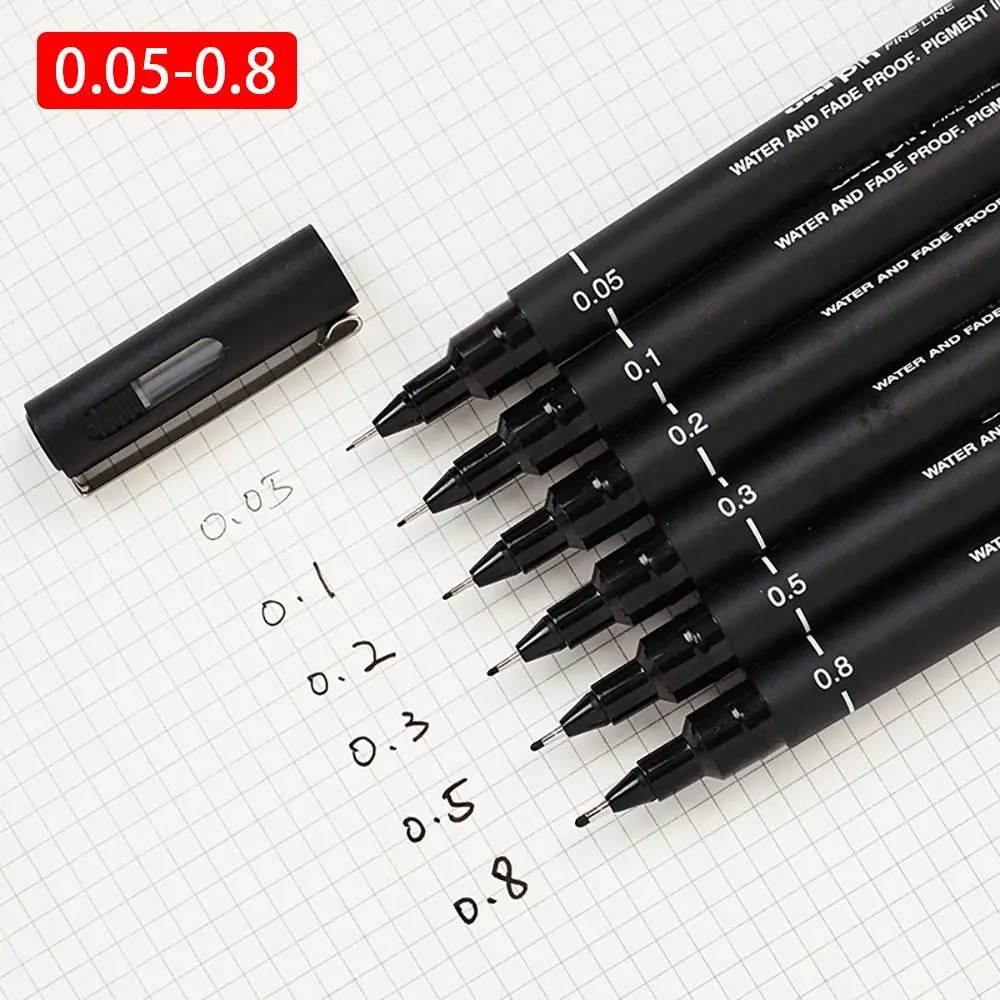 6Pcs/lot Ultra Fine Line Pin Drawing Pen Black Ink Pigment Fineliner 005 01 02 03 05 08 Micron Office School Set Art Marker