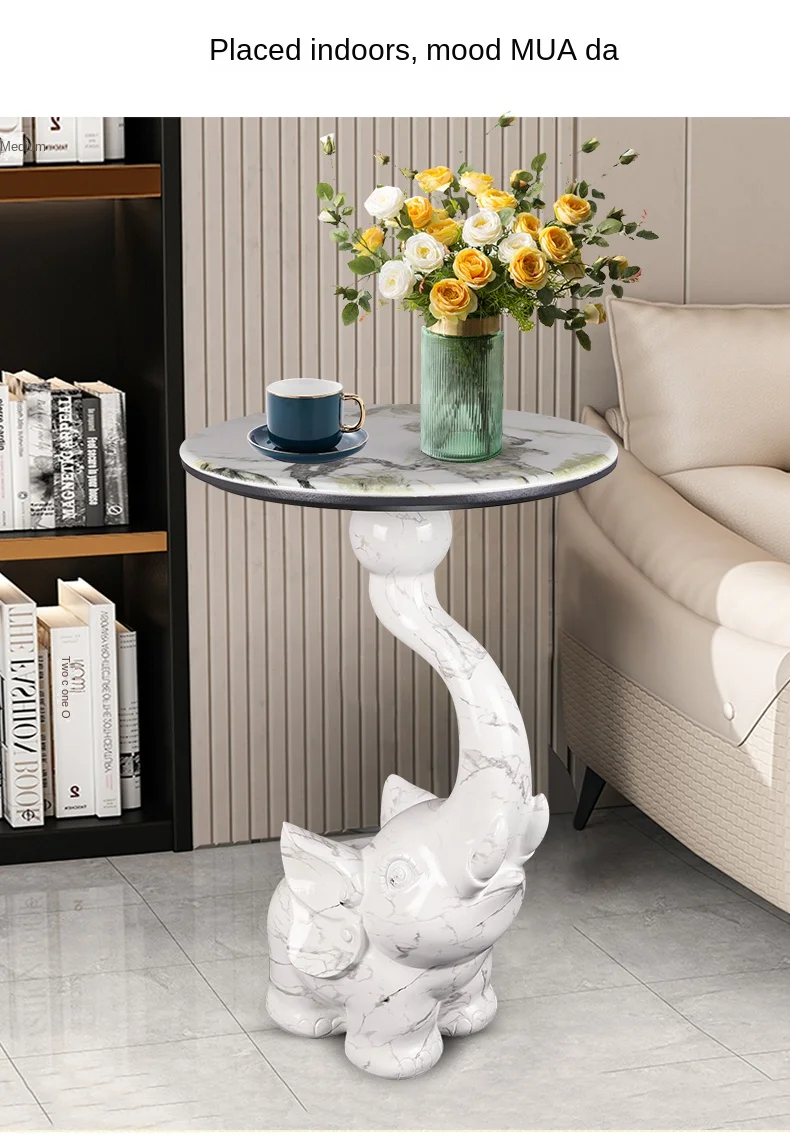 Home Decor Elephant Statue Side Tables Living Room Round Tea Table Bedroom Bedside Table Creative Animal Sculpture Coffee Tables