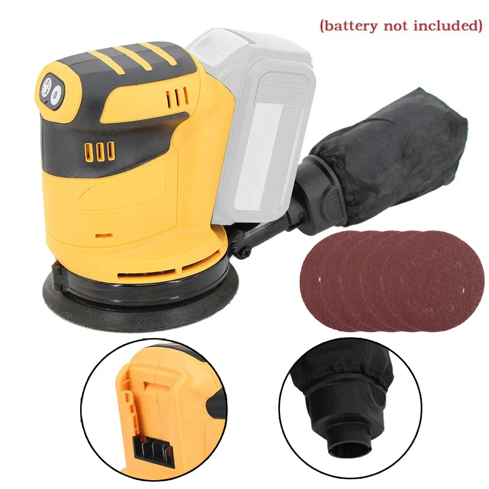 Electric Orbital Sander Rechargeable Sand Machine 125mm Wood Grinder Polisher With 125mm Sandpapers For DeWalt 18V Battery