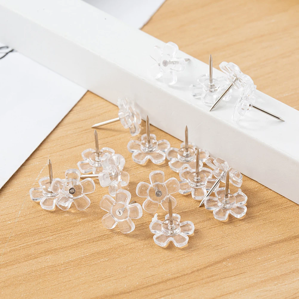 100 قطعة دبابيس دفع على شكل زهرة شفافة دقيقة مسامير الإبهام متعددة لوازم قابلة لإعادة الاستخدام دبابيس ضغط صغيرة للمكتب المنزلي