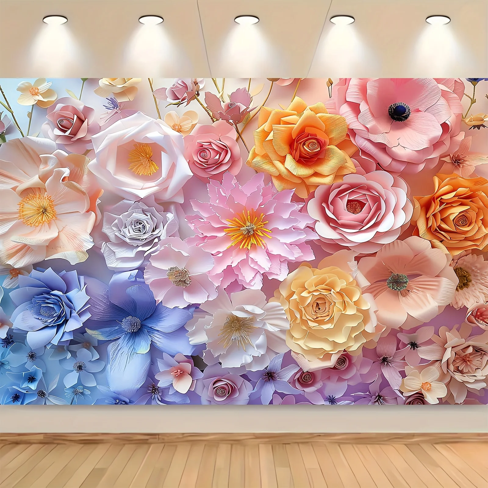 Pink Blue Flowers Wall Photo Background Wall Birthday Party Photography Background Cloth Wedding Valentine's Day Roses Wedding