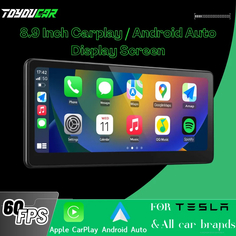 Toyoucar 8,9 ''портативный 60fps беспроводной Carplay Android автомобильный радиоприемник, мультимедийный видеоплеер Muiti-Biuetooth connect для Tesla