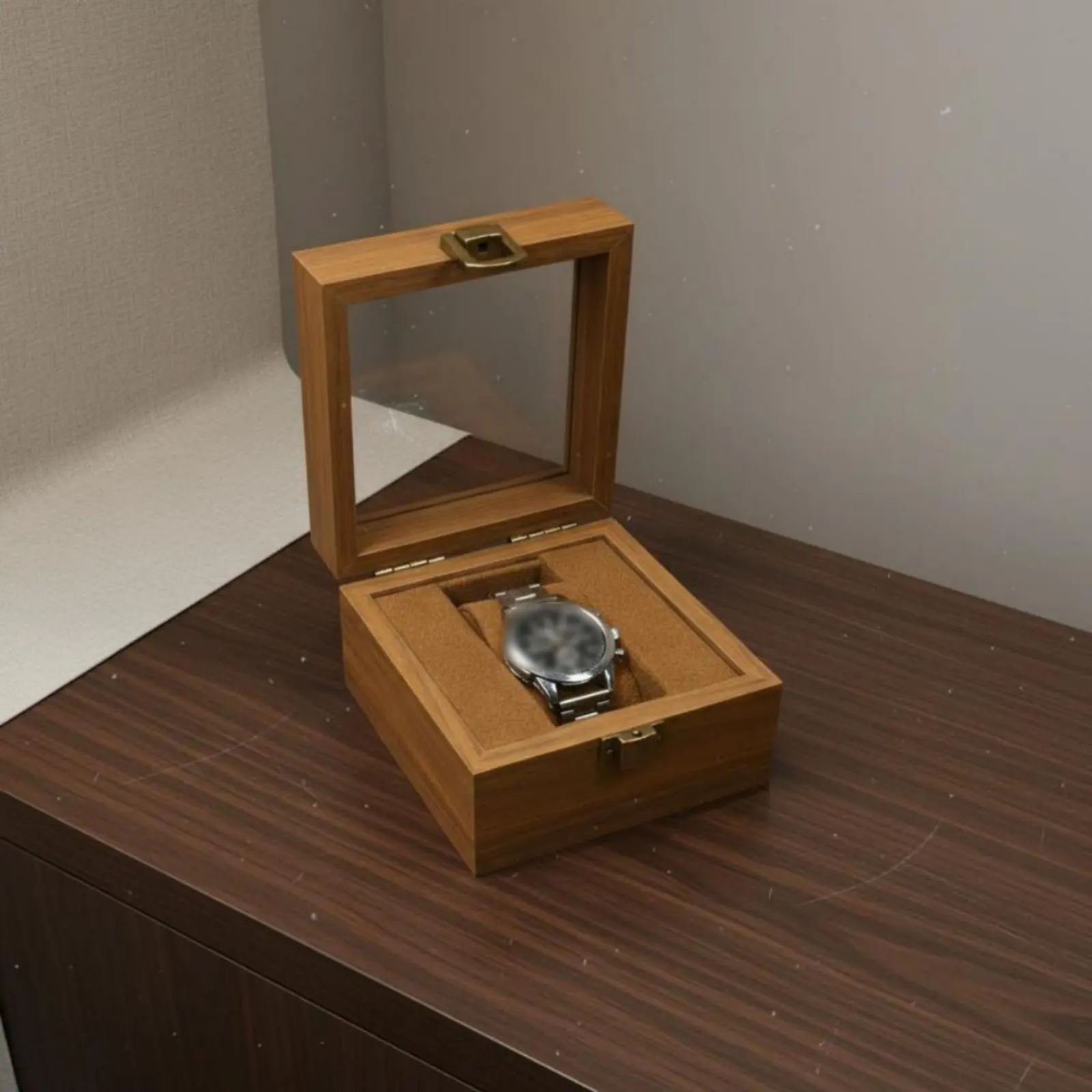 Wooden Watch Display Case Dustproof Watch and Jewelry Organizer Perfect Gift Anti-Scuff Bottom for Women, Closet