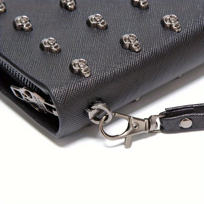 Portafoglio da donna con teschio in metallo alla moda, pochette lunga Punk, portafogli da donna di grande capacità, custodia per cellulare con porta