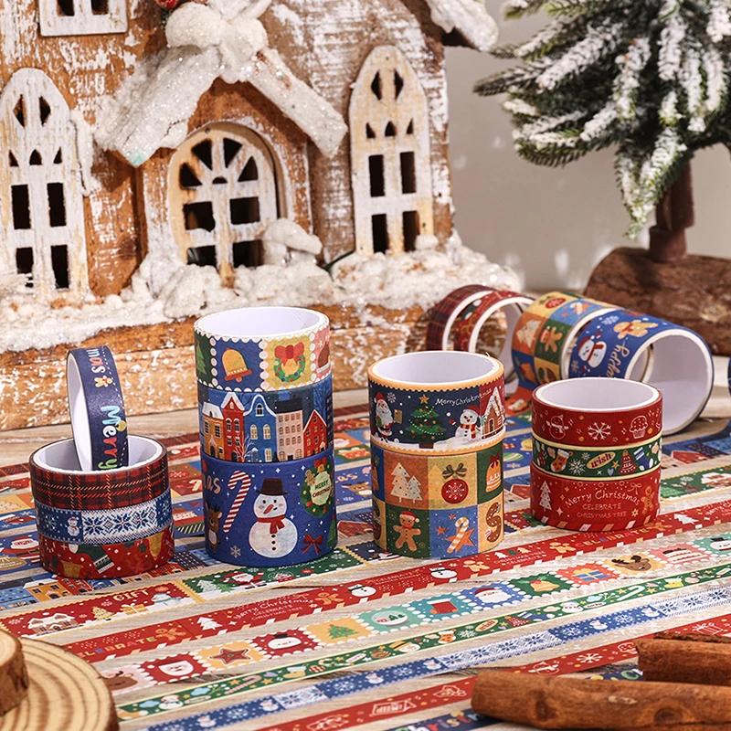 6/12Rolls Christmas Washi Tape Set Xmas Decorative Scrapbooking Santa Claus Tape Decorative Masking Adhesive Tapes