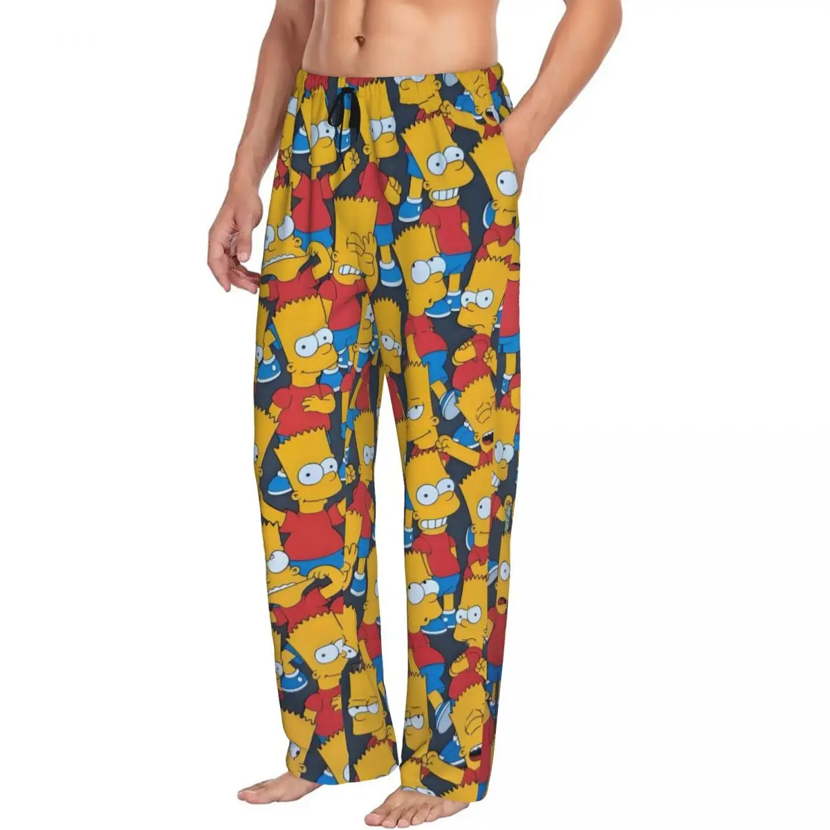 Custom Printed Simpsons Pajama Pants Men Animated Sitcom Sleep Sleepwear Bottoms with Pockets