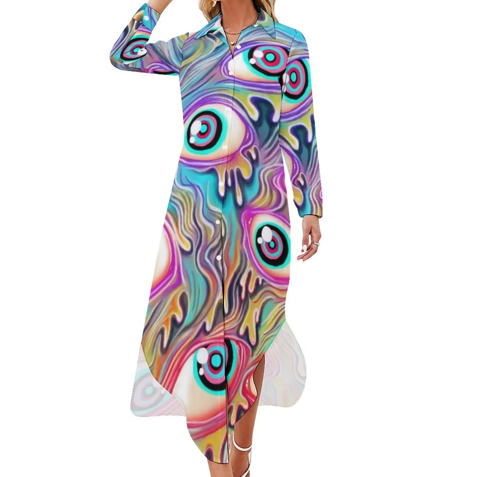 

Eyeball Pattern Long Sleeved Shirt Dress Dress for girls Woman clothes woman dress prom