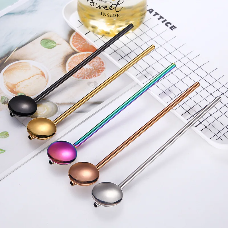 

5PCS Stainless Steel Straw Spoon Stirring Rod Creative Ma Dai Tea Straw Spoon Set