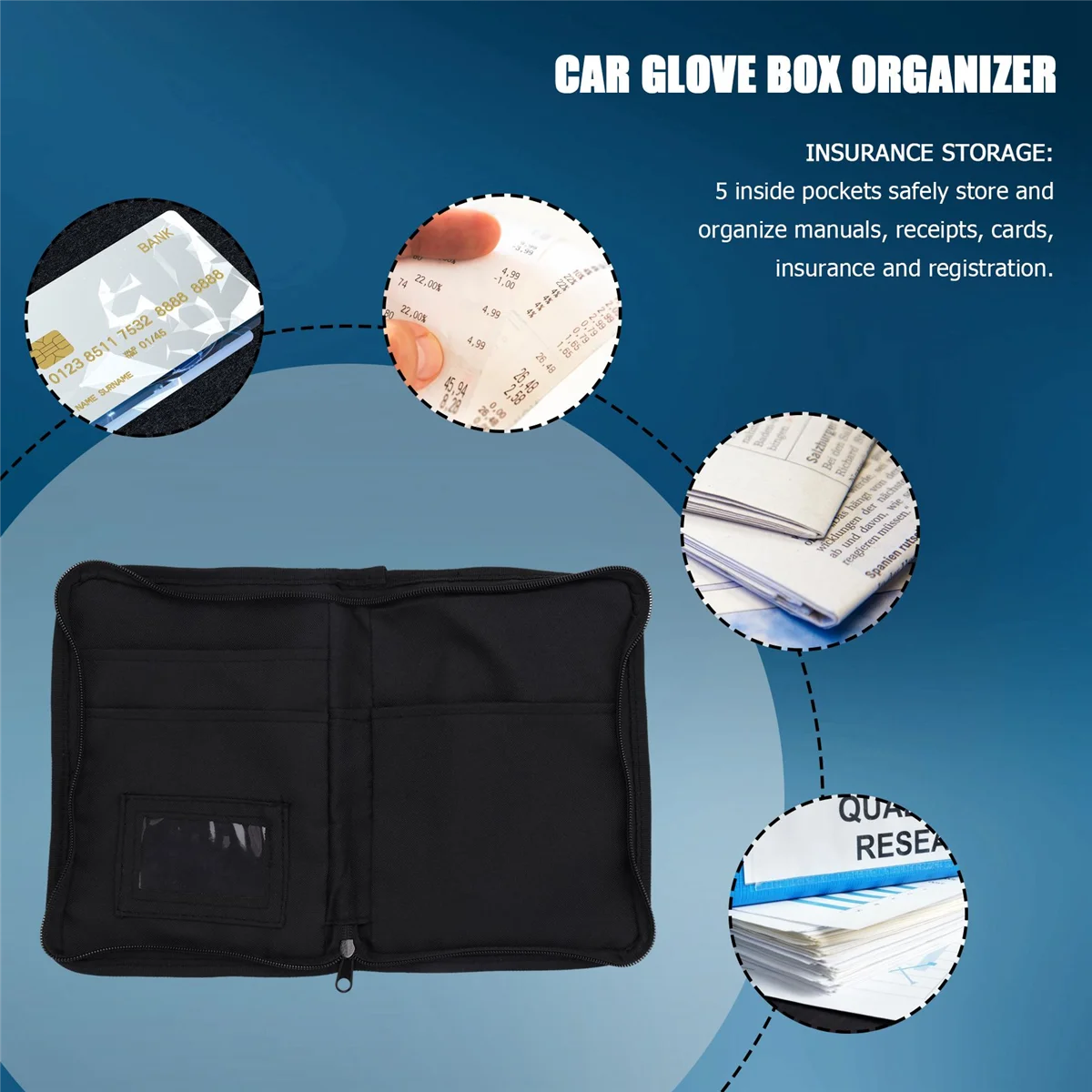 Organizador de guantera Universal, soporte de almacenamiento para manuales, documentos de coche, bolsa de guantes con múltiples bolsillos