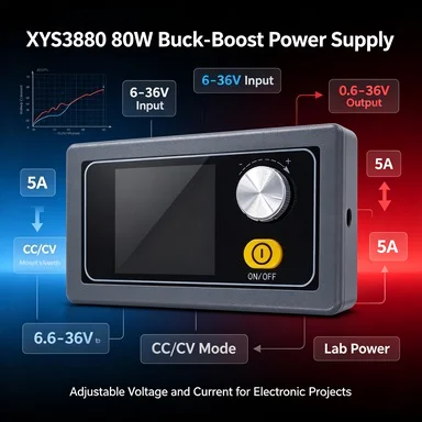 XYS3580 80W DC-DC Buck-Boost Converter 6-36V to 0.6-36V 5A, CC CV Lab Power Supply