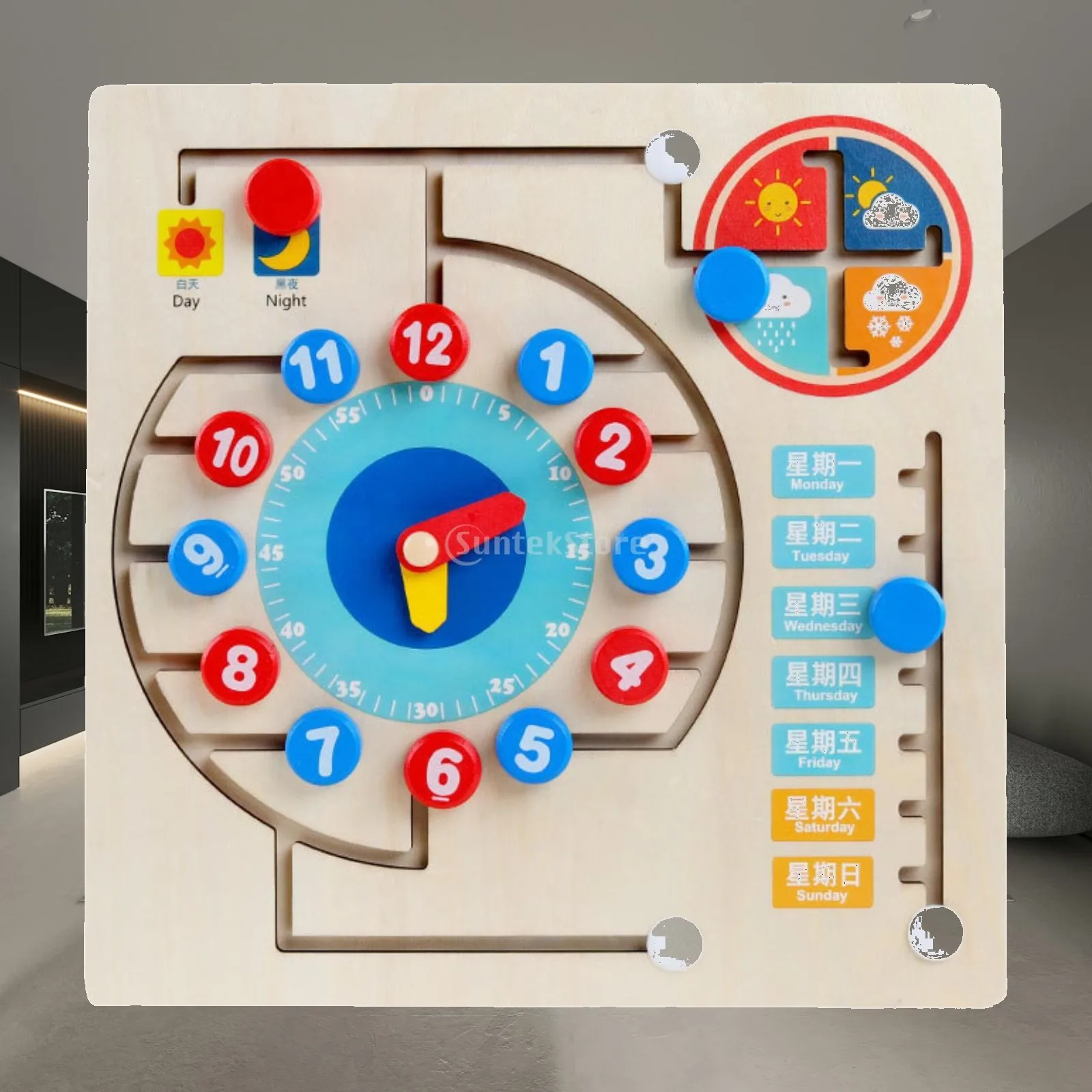 Busy Board Preschool Educational Present and Learn Clock Time Activity Wooden Toys Educational Board for 3 4 5 Year Old Baby