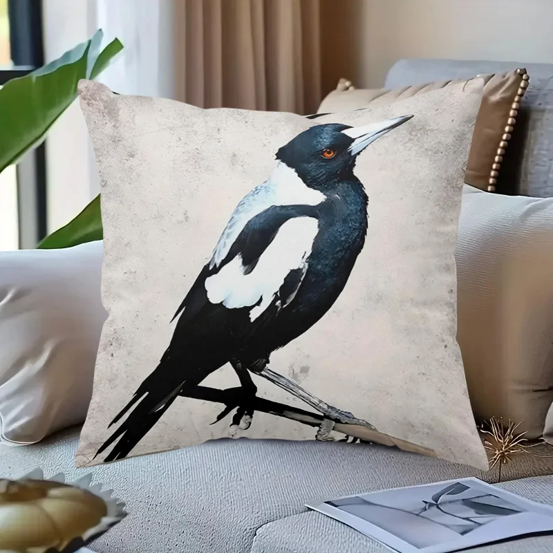 Double Sided Australian Magpie Bird Pattern Decorative Throw Pillow Case Wildlife Nature Art Cushion Cover for Sofa Home Decor