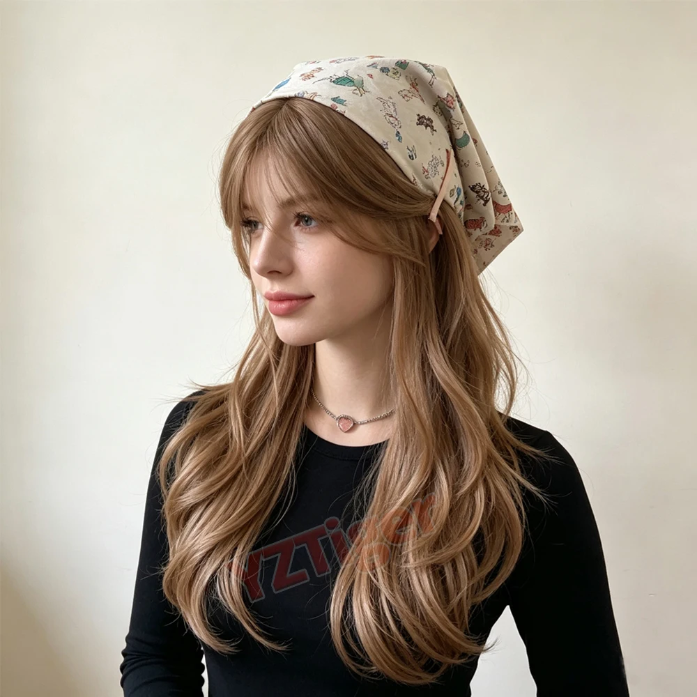 Brown Long Synthetic Wig with Bangs Natural Heat Resistant Wig for Women Halloween Cosplay Christmas Daily Party Use Lolita Wig