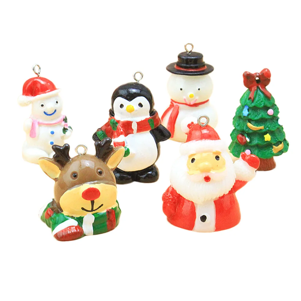 

12 pcs Resin Ornament Cute Christmas Gardening Props Durable Miniature Home Decoration Santa Claus Tree Snowman Reindeer Penguin