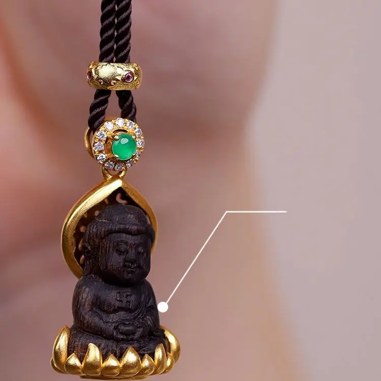 

UMQ New Buddha Amulet Agarwood Pendant Gold Plated Retro Easy Matching National Style Design Necklace