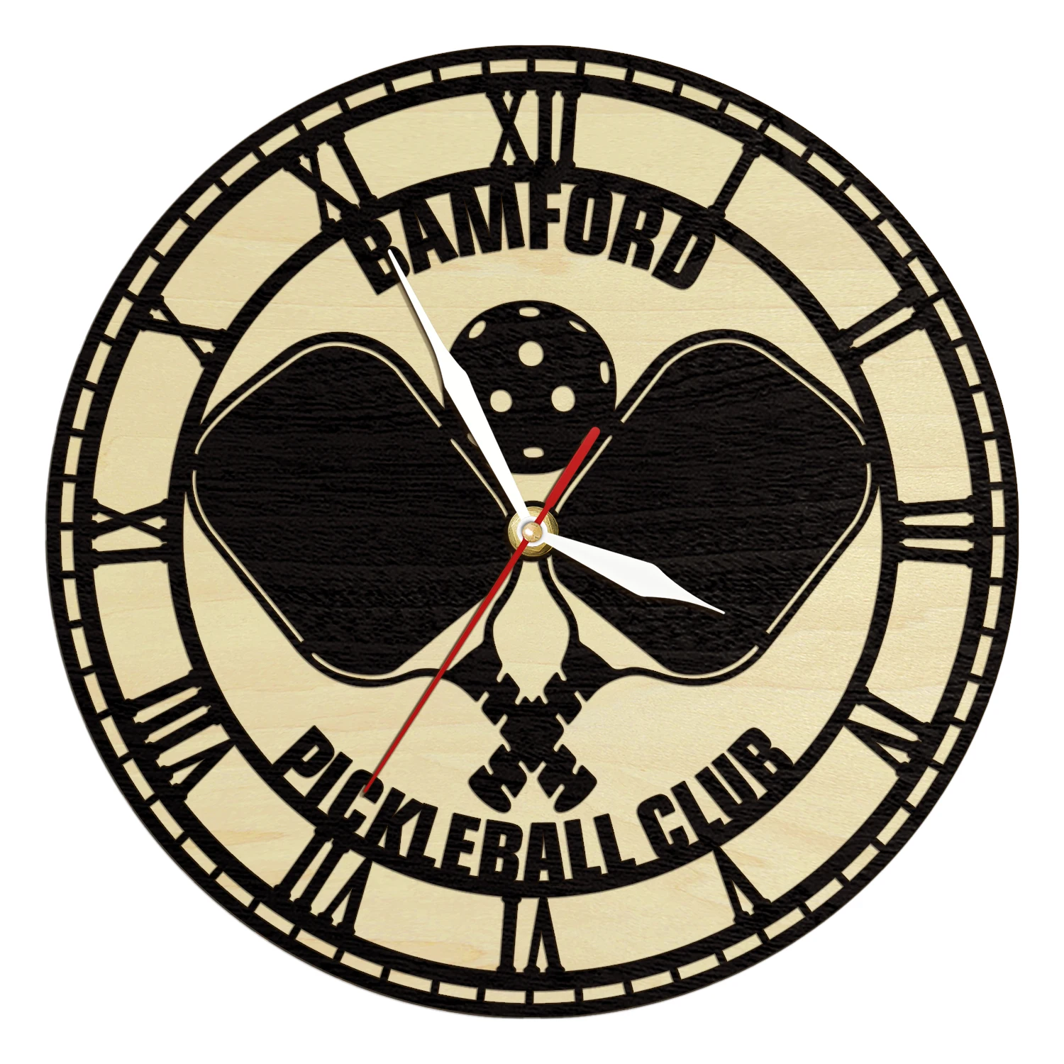 Пользовательские настенные часы с деревянной рамой Pickleball для Pickleball Club, персонализированные деревянные часы Pickleball Player, ракетка, спортивный домашний декор