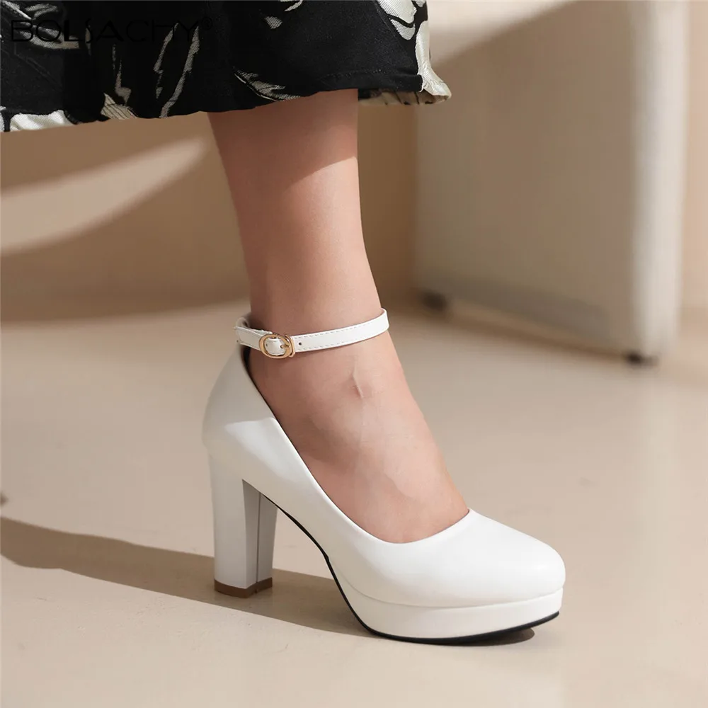 

2022 Work Shoes Women Black Pumps Spring Casual Shoes Female High Heels Ankle Strap Buckle White Weding Shoes size 33-43 Pumps