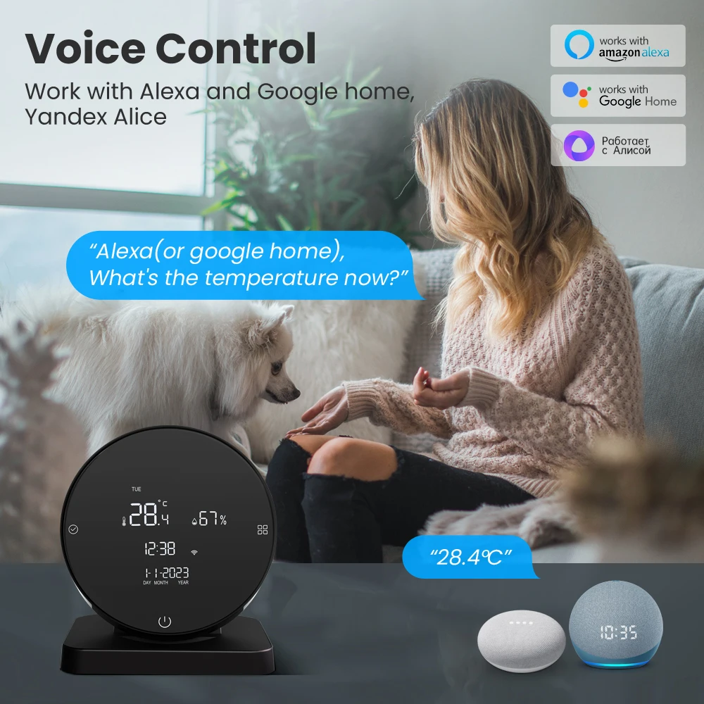 AVATTO Tuya WiFi Universal IR Remote Temperature Humidity Sensor with Countdown Timer Clock Works with Alexa,Google Home Alice