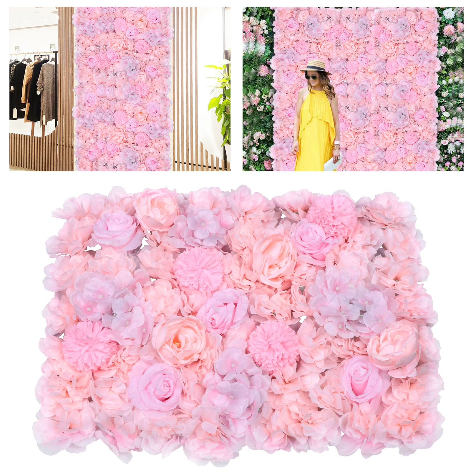 6pcs Artificial Flower Wall Panel Floral Backdrop - Flower Wall Decor, 23.6