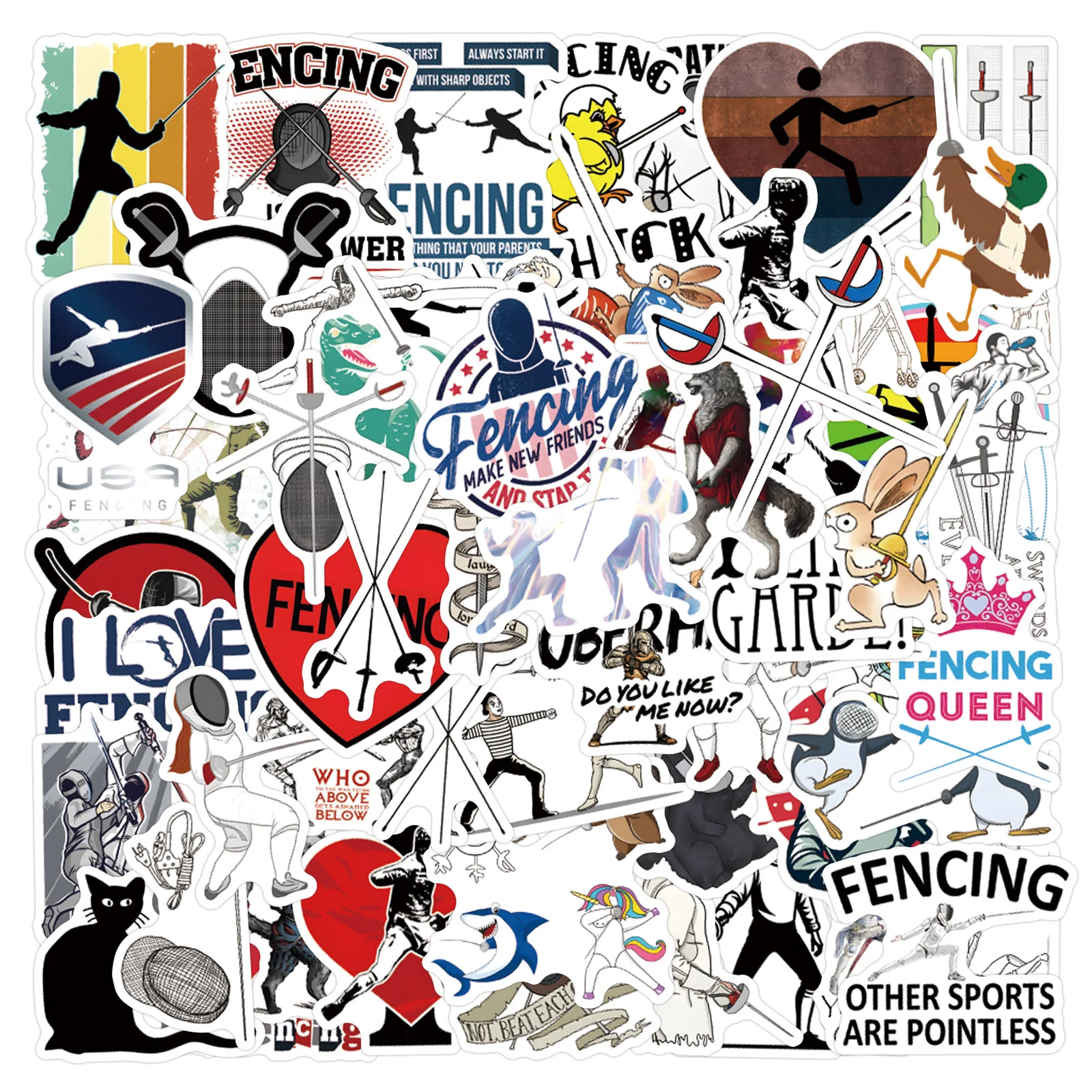 10/55PCS Cartoon Fencing Sport Graffiti Sticker Creative Decal For Laptop Guitar Phone Wardrobe Cup Waterproof Sticker Kid Toys