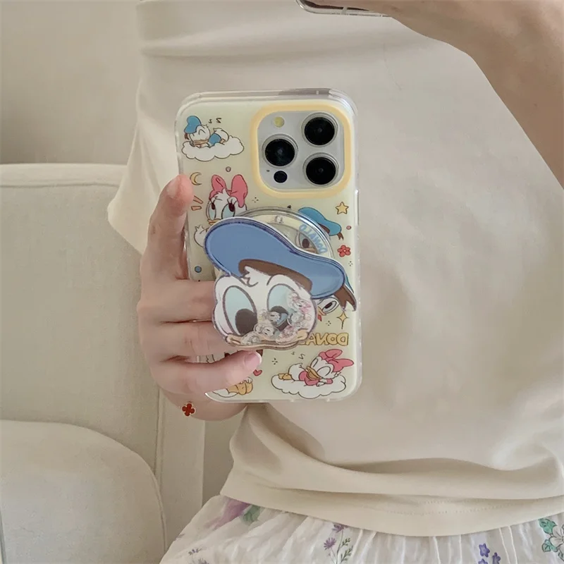 Funny Cute Donald Duck Daisy Magsafe Wireless Charge Phone Case For iPhone 12 13 14 15 Pro Max Disney Shake Magnetic Holder