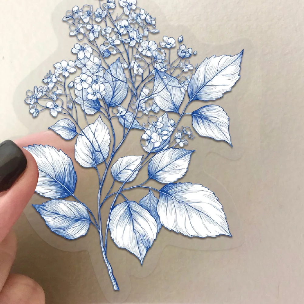 50 Stück Blau-Weiße Blumen Graffiti-Aufkleber Ästhetische Blumen PET-Aufkleber DIY Gepäck Handy Gitarre Scrapbook Tasse Kinderspielzeug