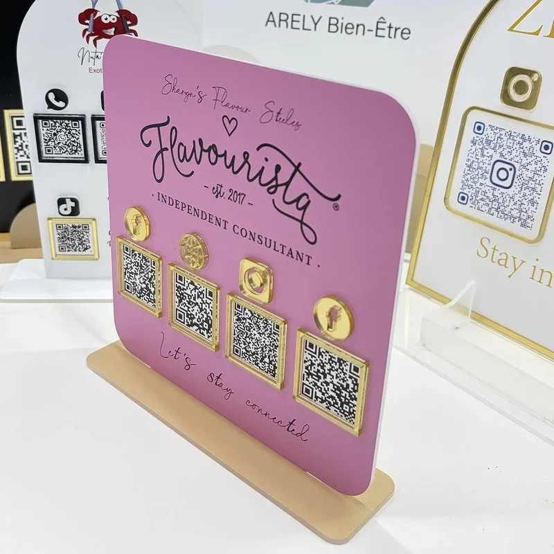 Custom Multi QR Code Sign Acrylic Tabletop Store Decor Stand Social Payment Nail Hair Salon Spa Store Decor Personal Studio